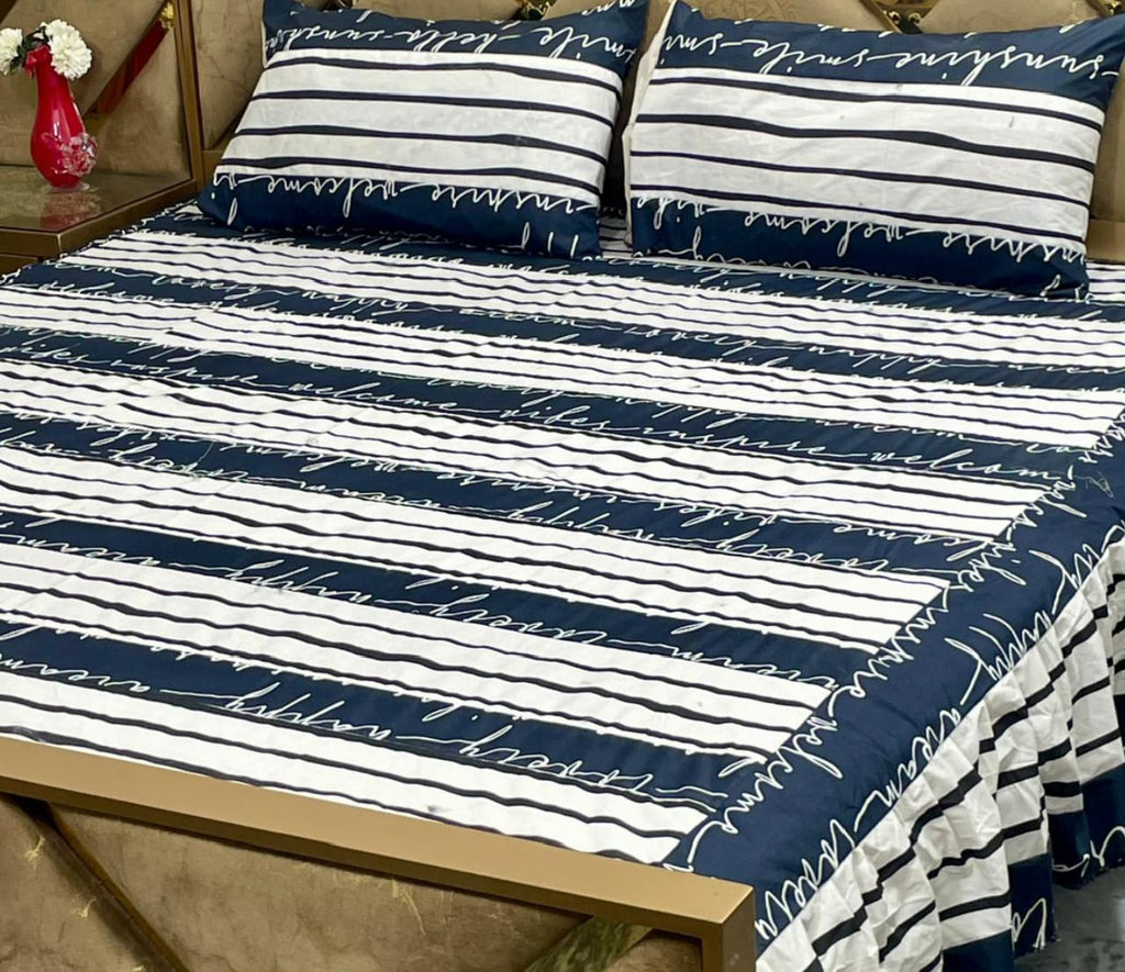 3-Piece Frill Patchwork Double Bed Bedsheet Set