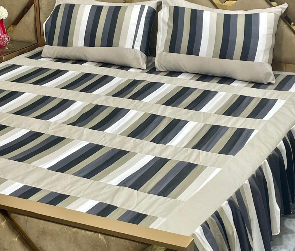 3-Piece Frill Patchwork Double Bed Bedsheet Set