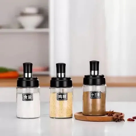 Oil Bottle with3 Spice Jars Set