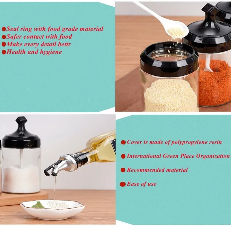 Oil Bottle with3 Spice Jars Set